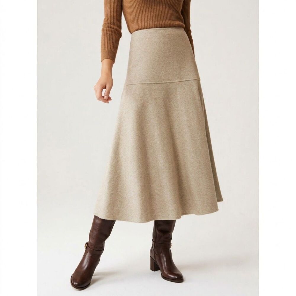 OGL FuzzLuxe Mid-Rise Circle Midi Skirt Women Large Beige Oatmeal NWT